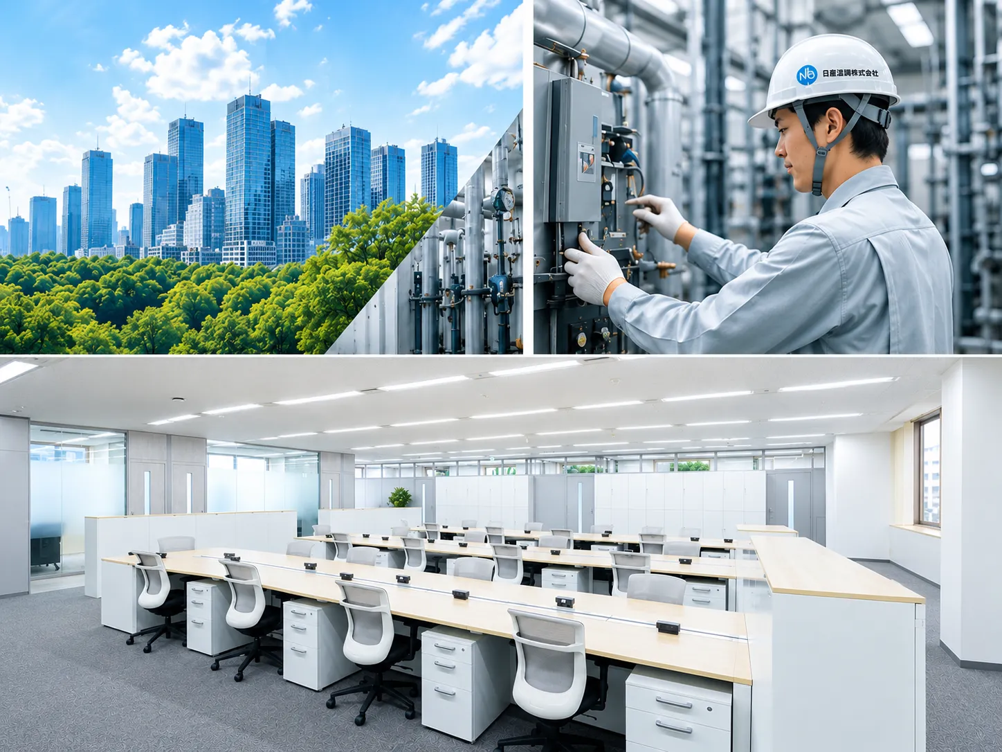 施工現場、オフィス、都市の様子